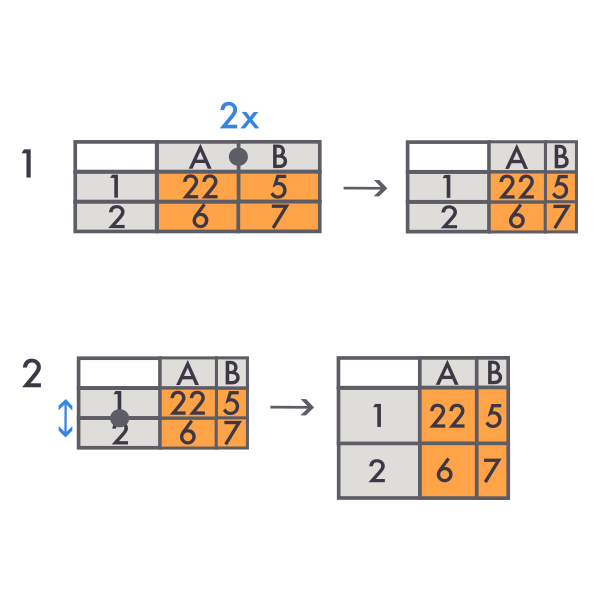 Изменение размера строк или столбцов